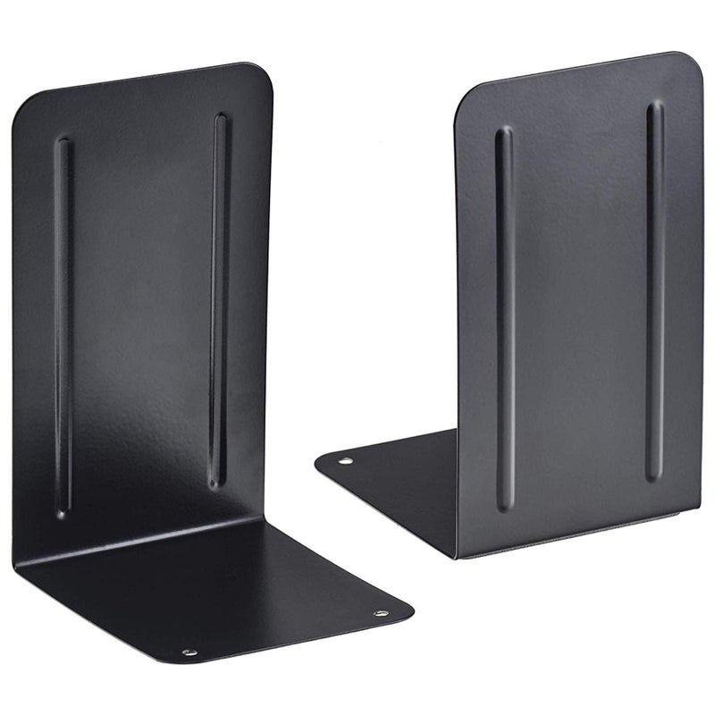 Acrimet Steel Metal Bookends for Shelves, Heavy Duty, for Large Books, 6 7/8" Tall X 4" Wide X 4 1/2" Deep, Black Colored, 1 Pair - Image 1